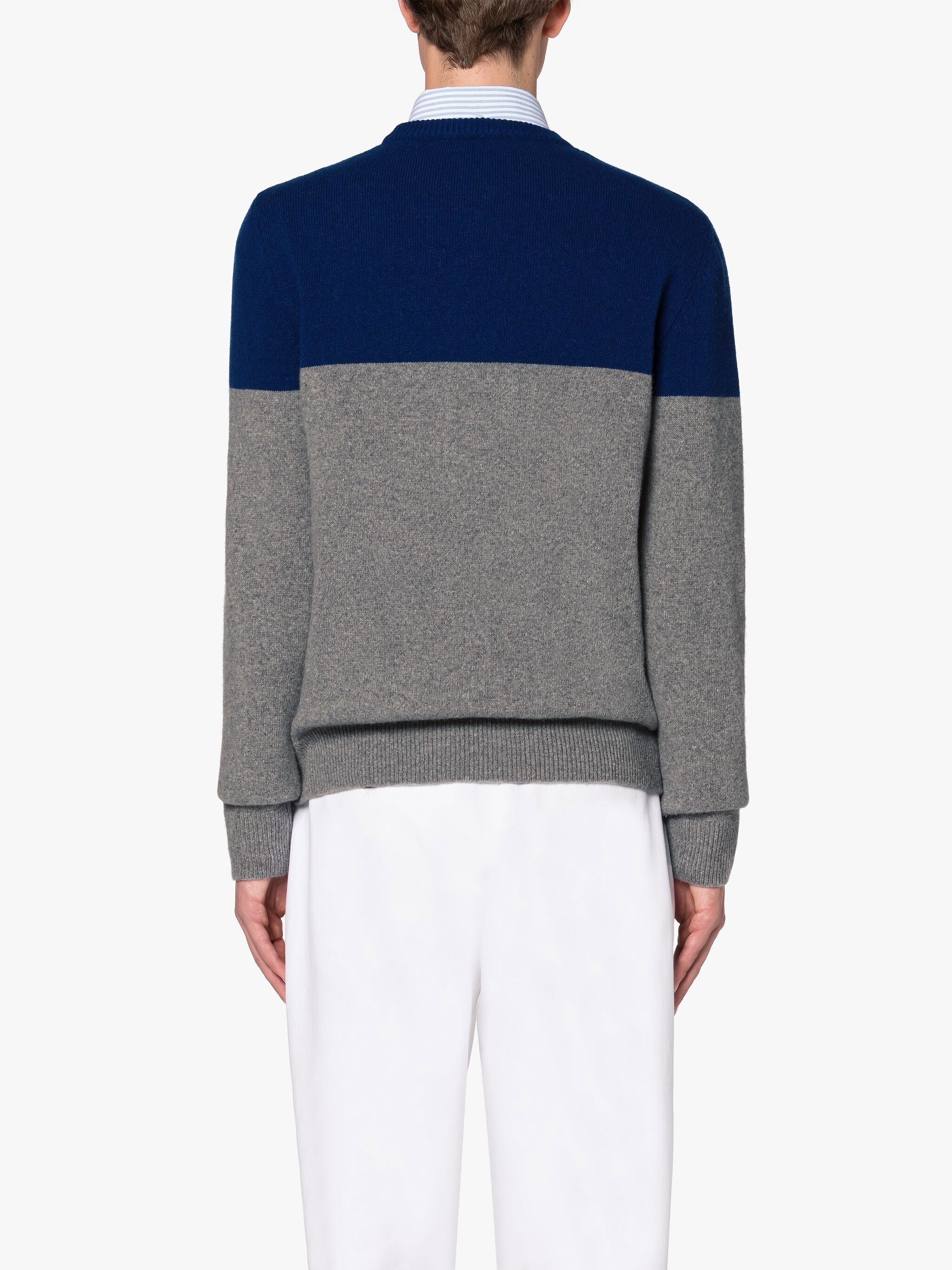 DANDY BLUE & GREY MERINO WOOL & CASHMERE CREWNECK SWEATER - 4