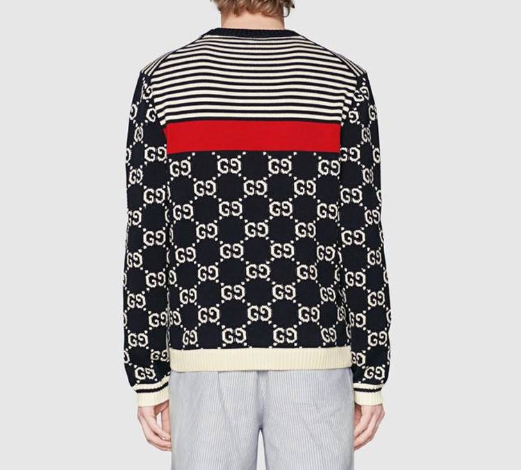 Gucci Men's GG Logo Striped Knit Sweater DarkBlue 496458-X9I07-4696 - 3
