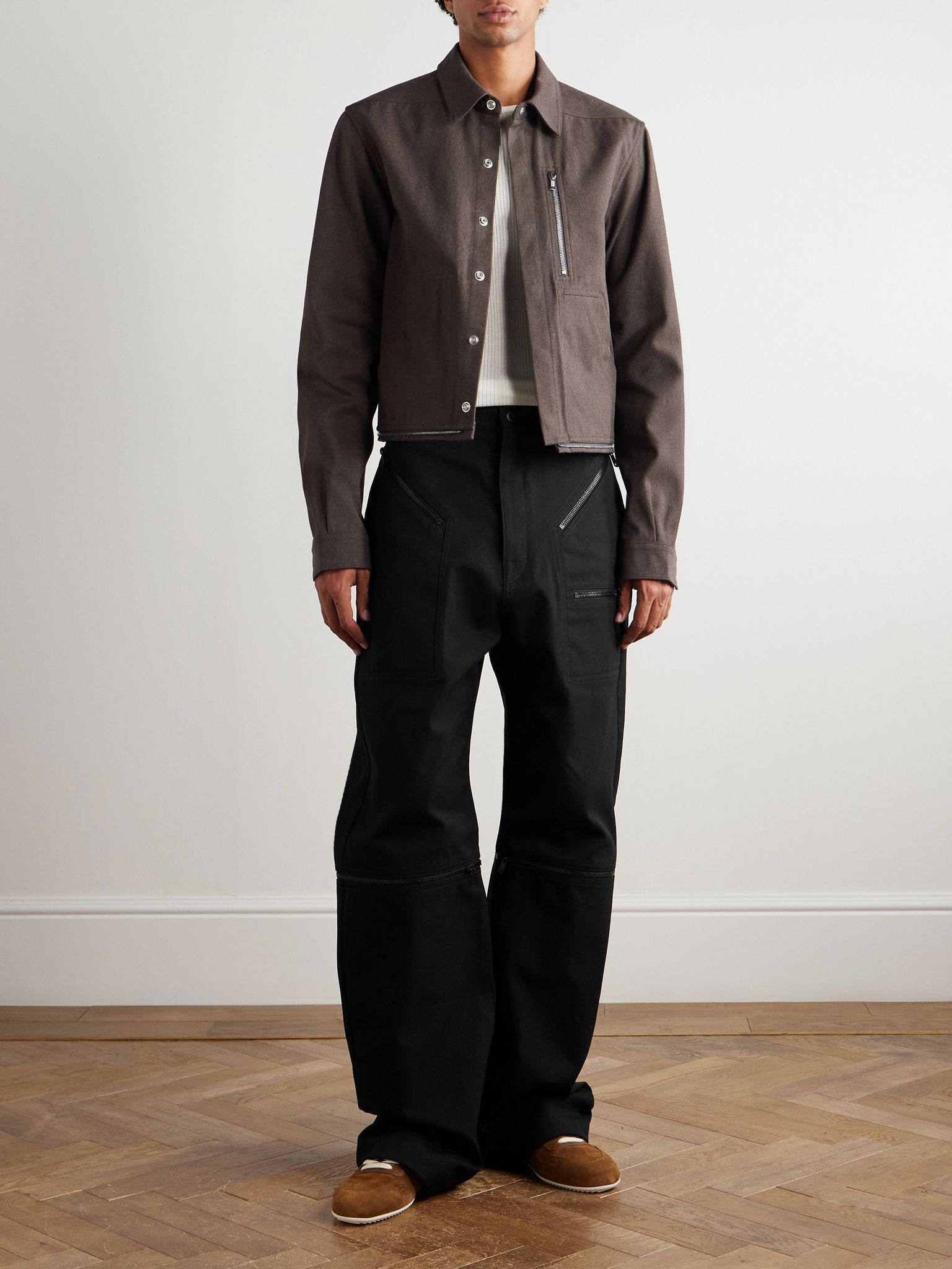 Strobe Convertible Wide-Leg Zip-Detailed Cotton-Twill Trousers Brown - 2