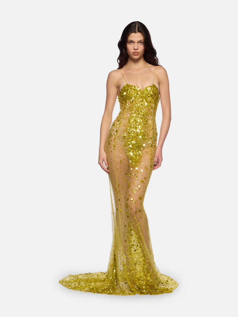 THE ATTICO LIME MULTISHADES LONG DRESS outlook