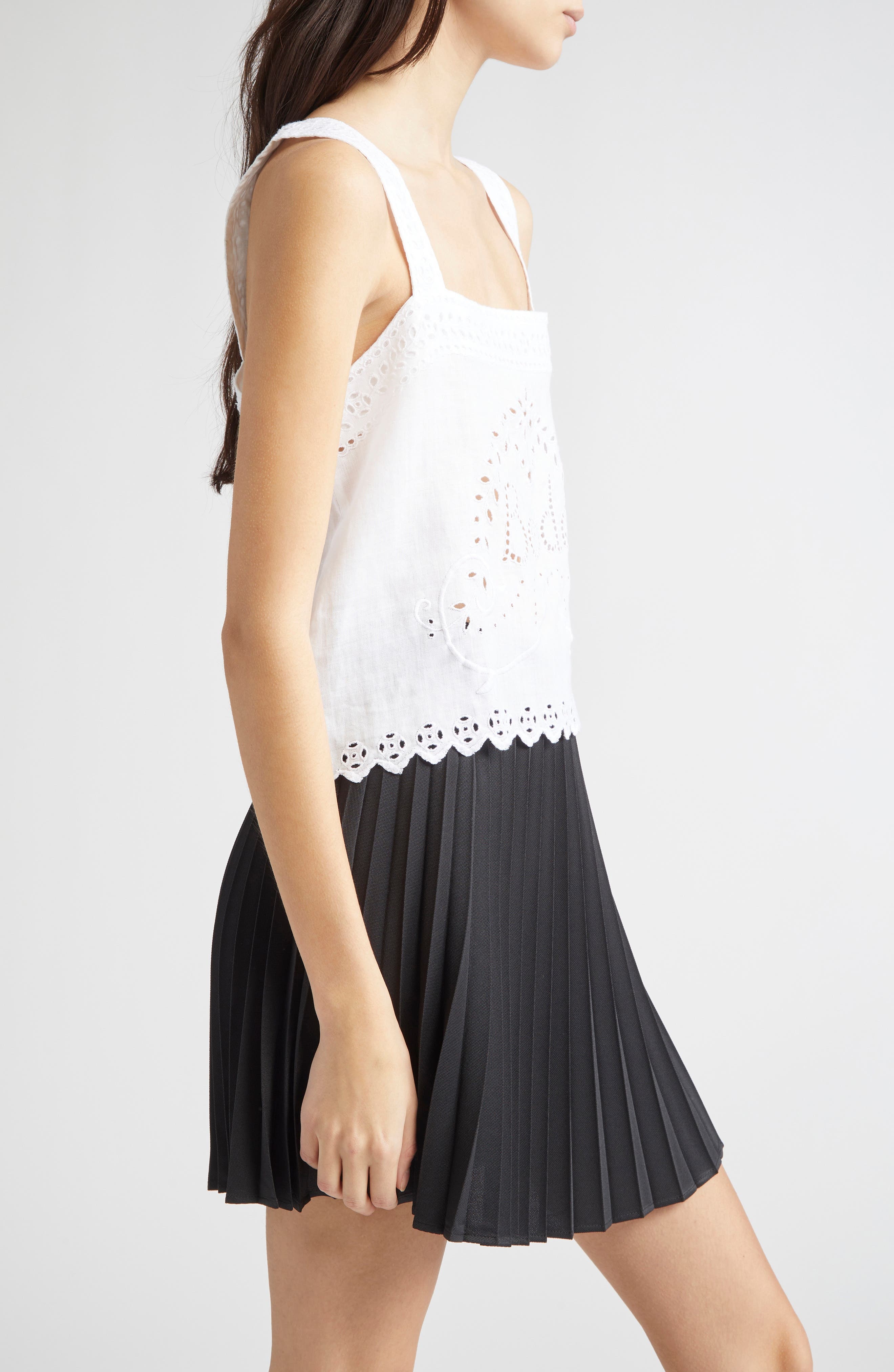Bode Belvoir Eyelet Linen Tank in White at Nordstrom - 4