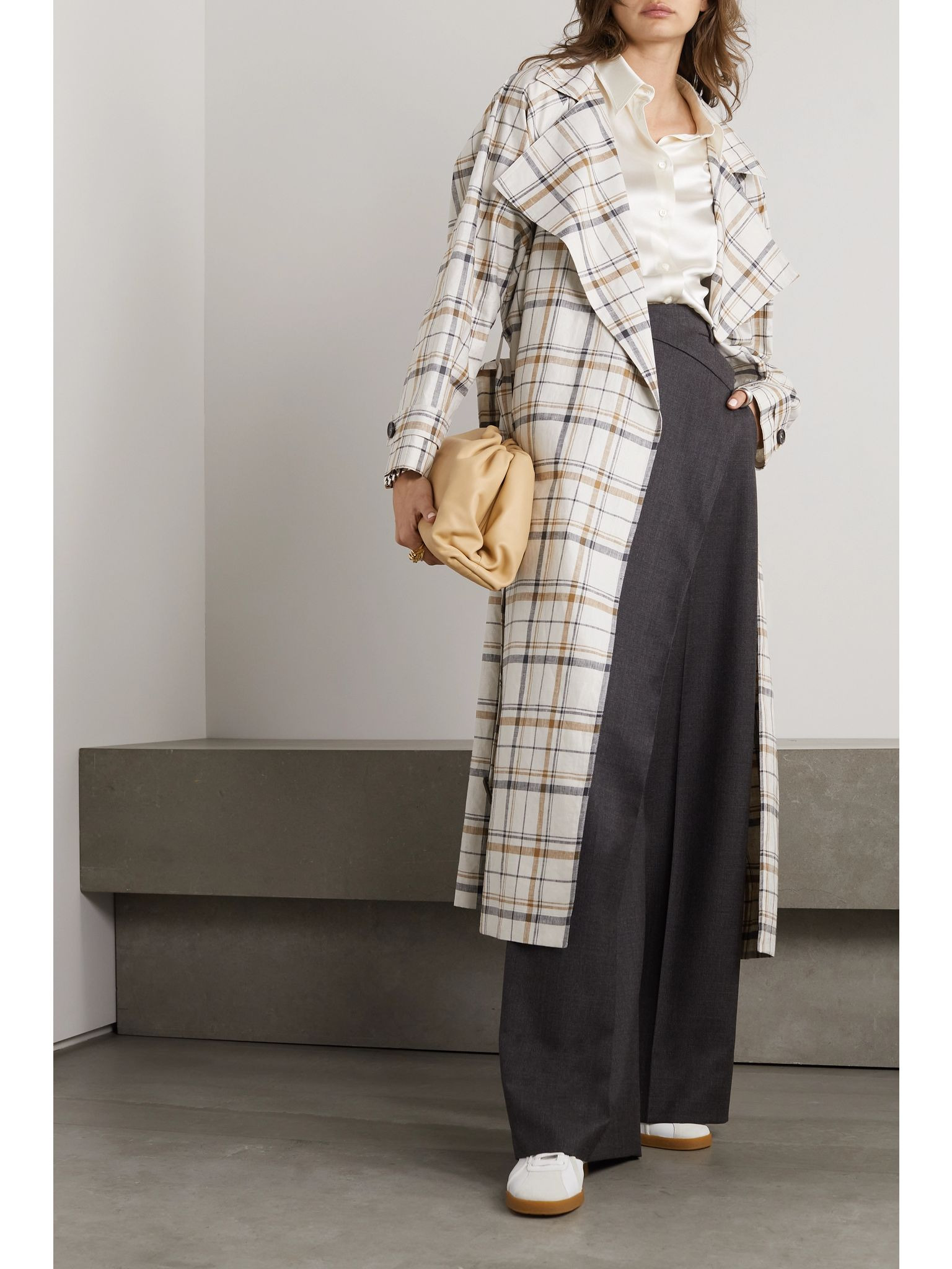 Bille checked belted linen trench coat White - 2