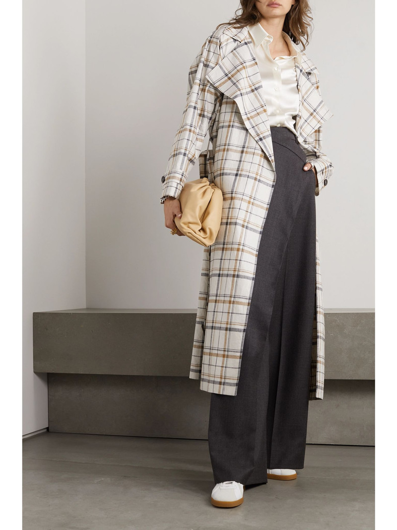 Loro Piana Bille checked belted linen trench coat White outlook