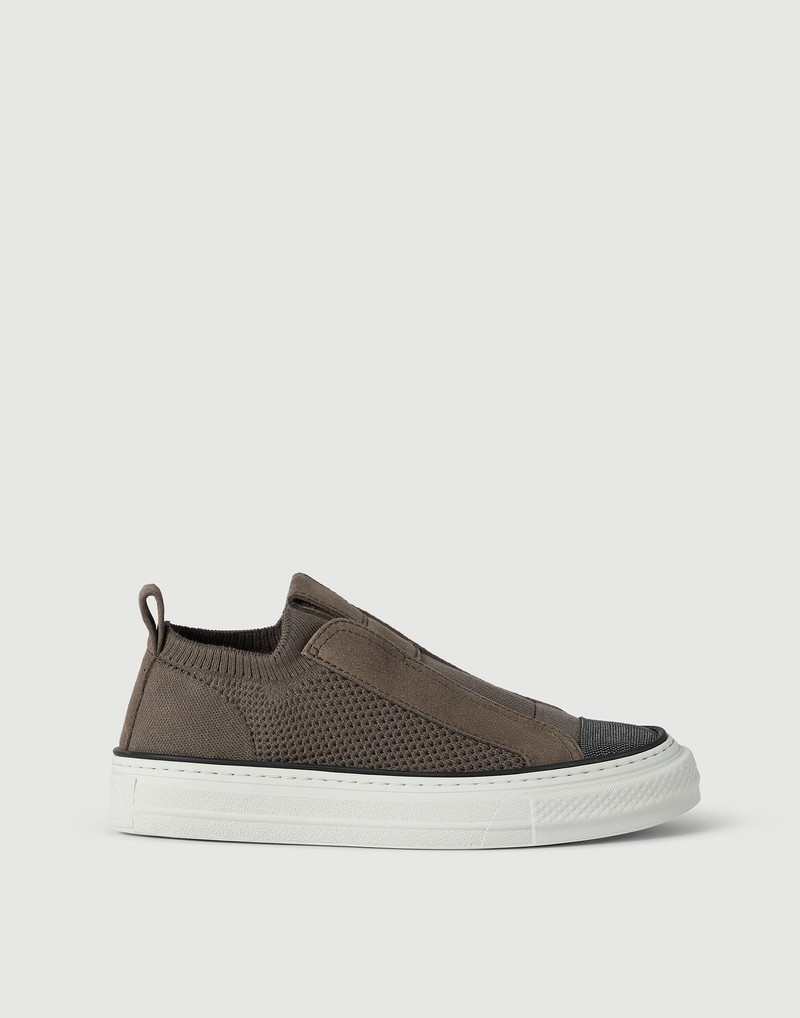 Cotton knit and suede slip-on sneakers with precious toe 1