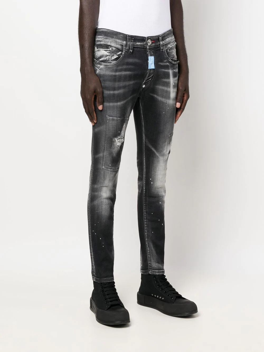 distressed skinny-cut jeans - 3