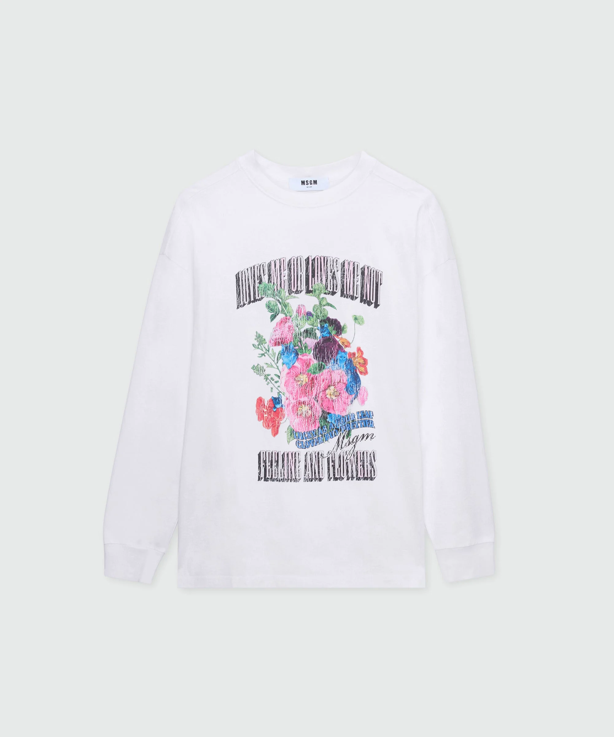 White long-sleeve cotton jersey T-shirt with front print - 1