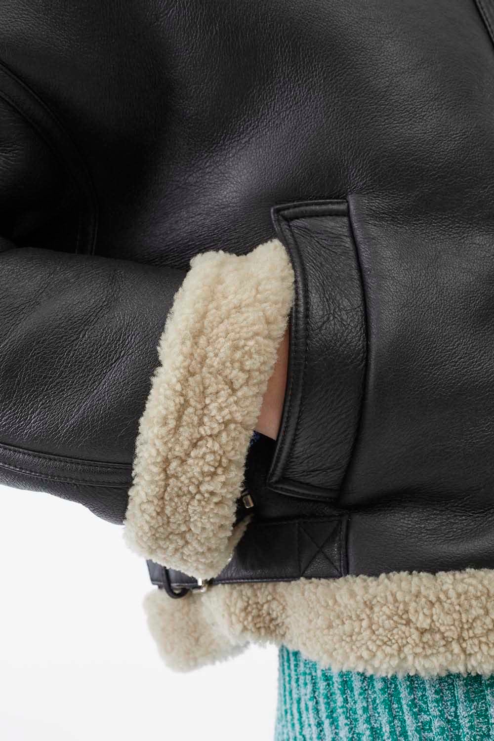 Dolman Aviator Style Shearling Bomber - 5