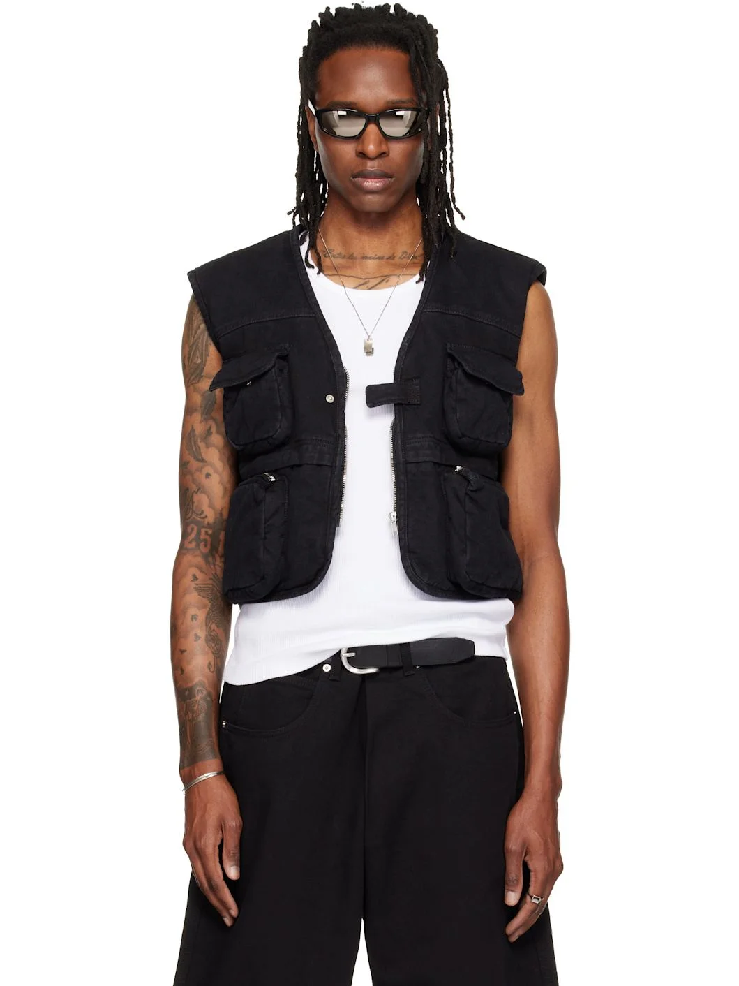 Black Wadded Cargo Vest - 1