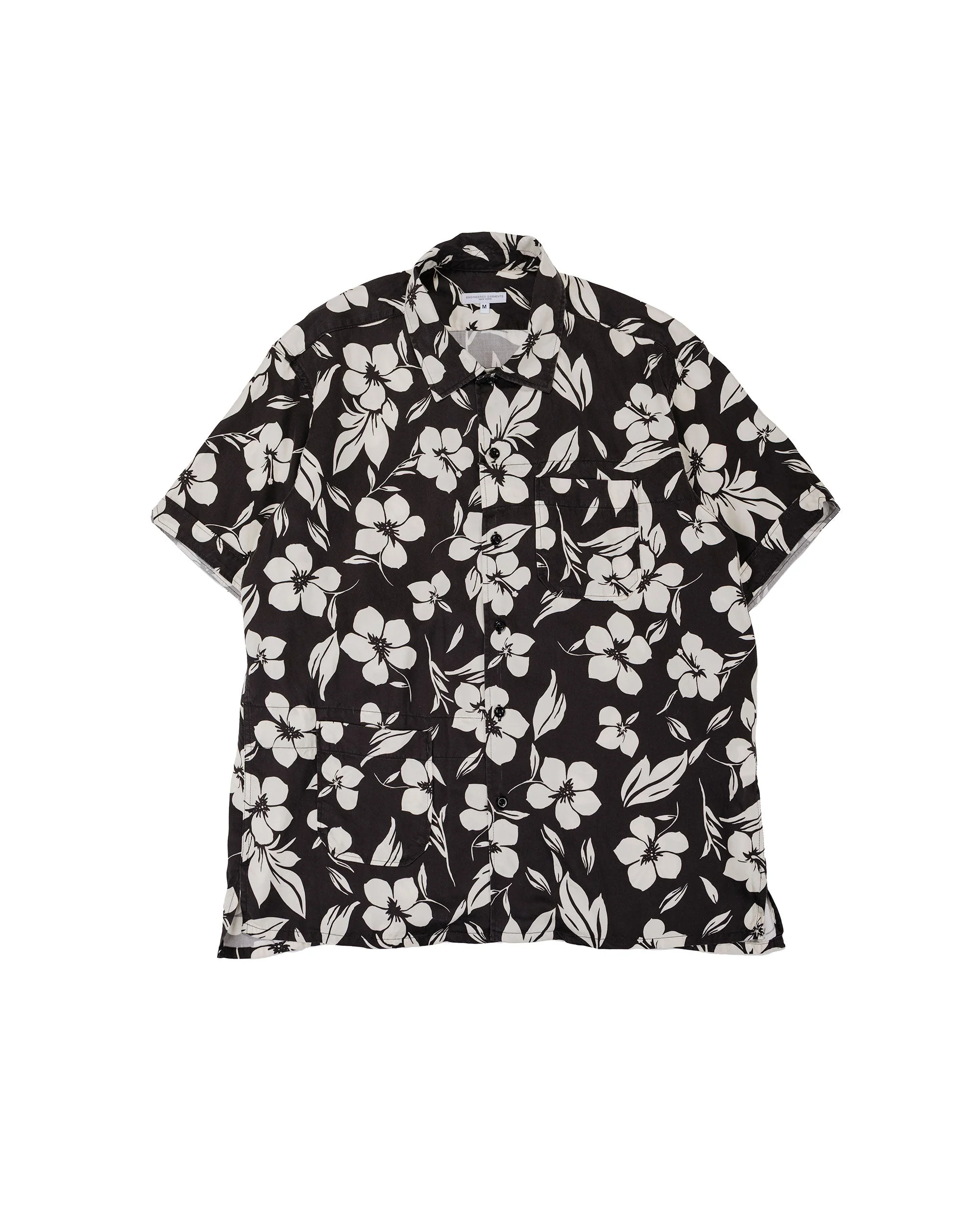 Camp Shirt Black/Natural Tencel Floral Print - 1