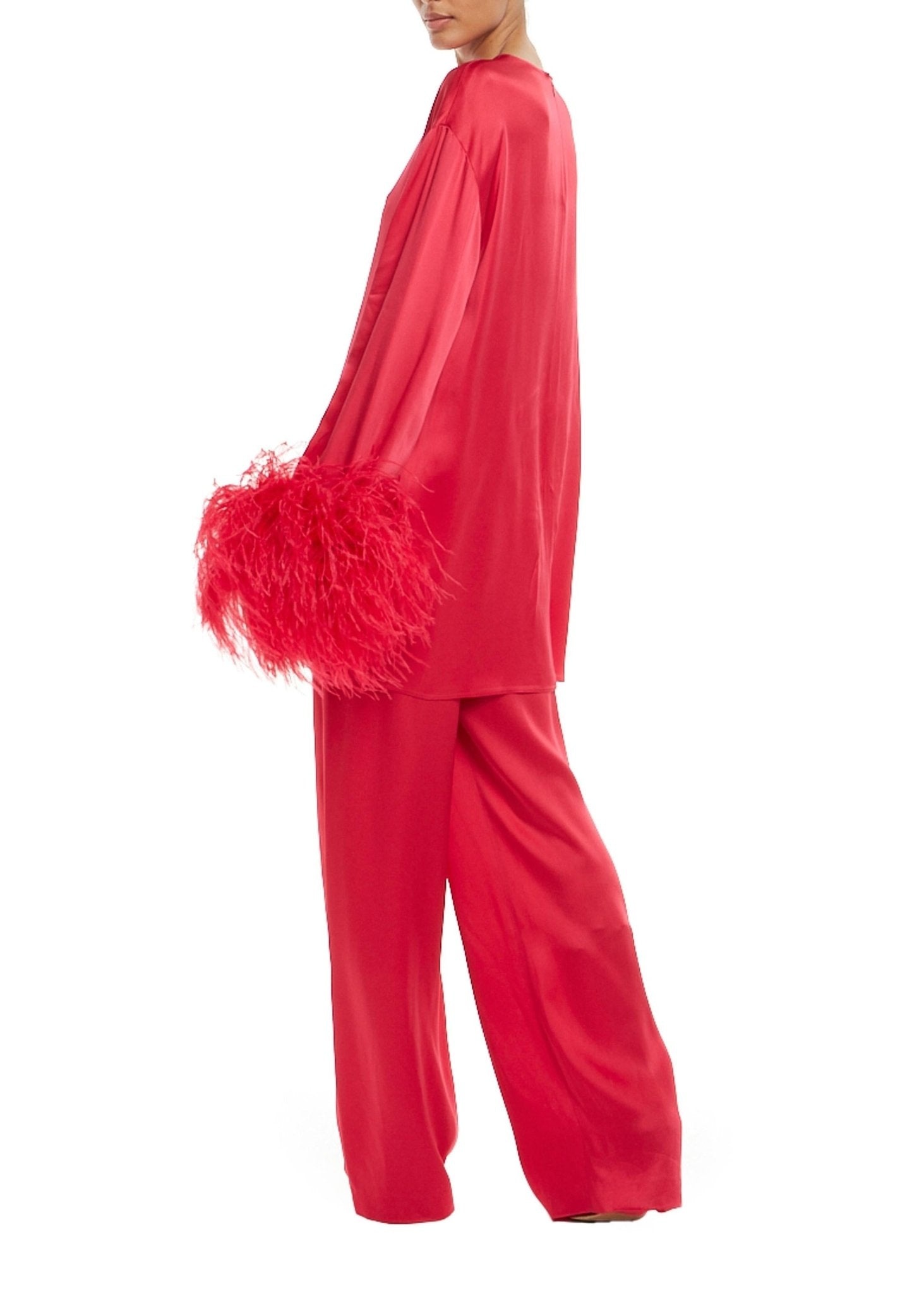 Satin Shift Dress With Feathers - 2