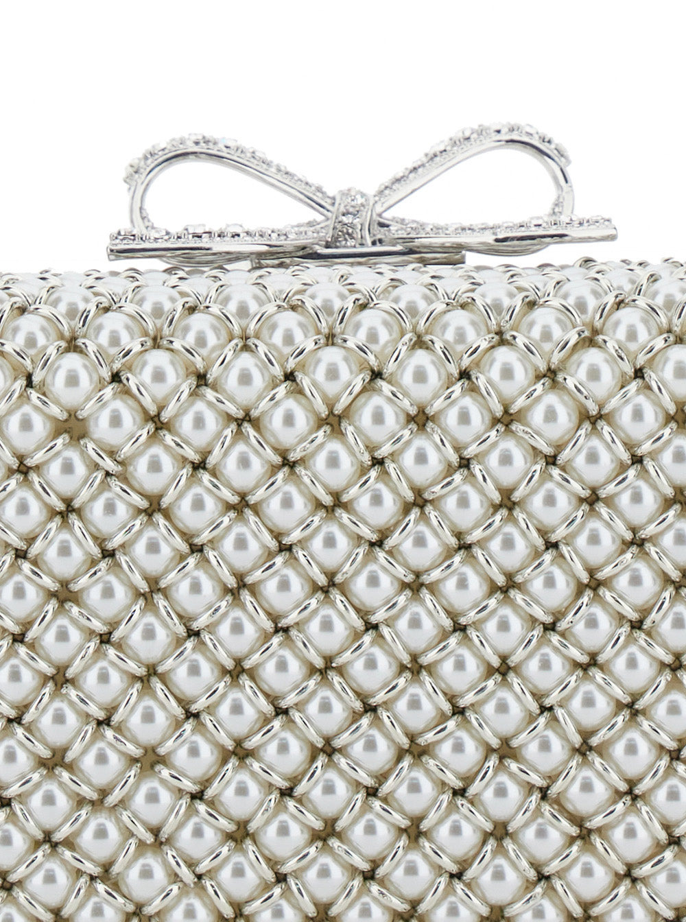 Self-Portrait Women White Handbag With Faux-Pearl Embellishments On The Front And Bow Detail In Leat - 5