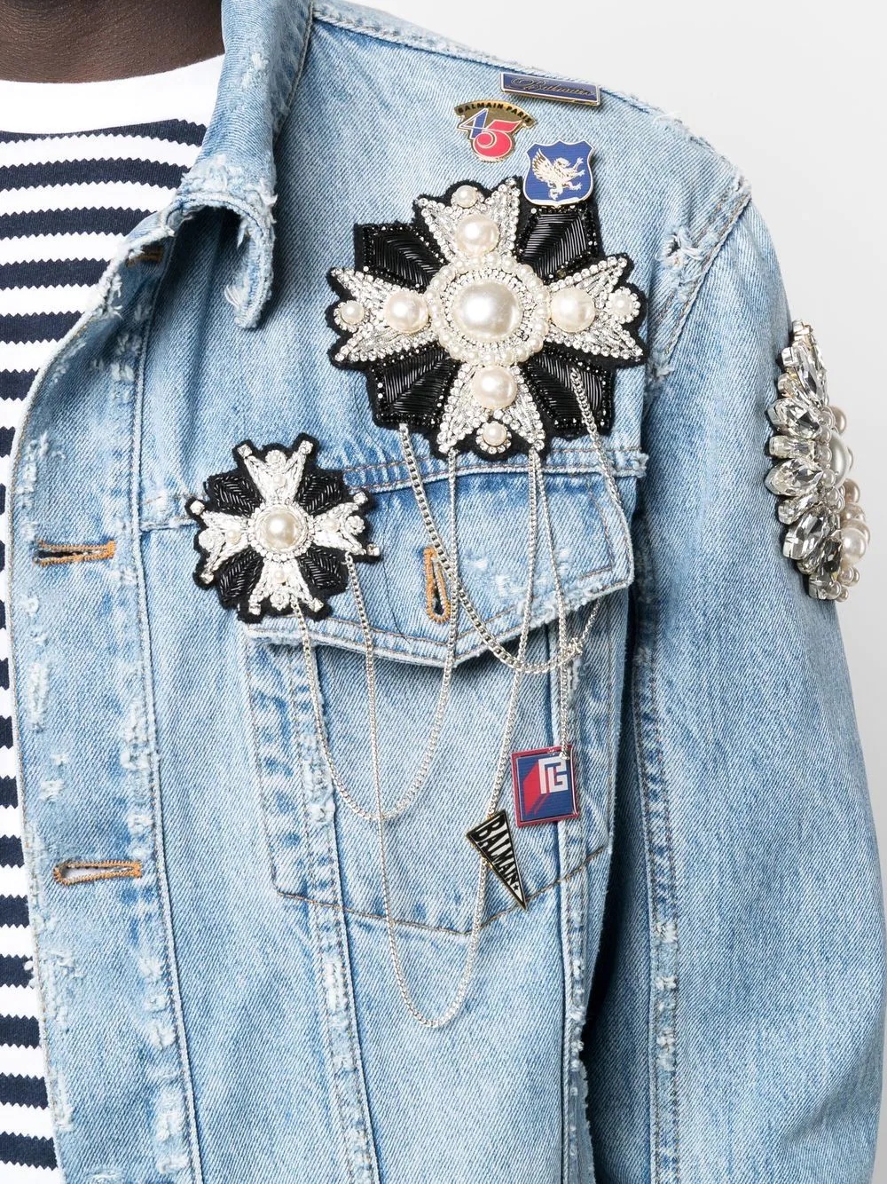 embellished denim jacket - 5