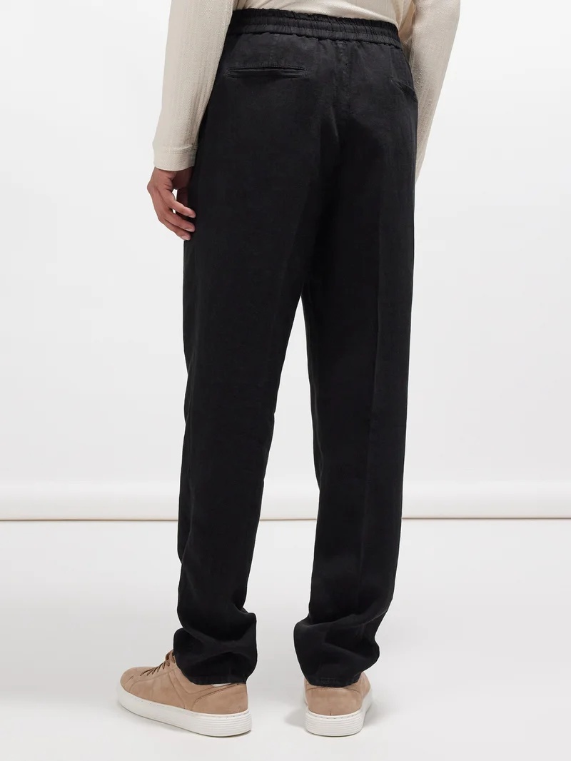Drawstring-waist linen trousers - 4