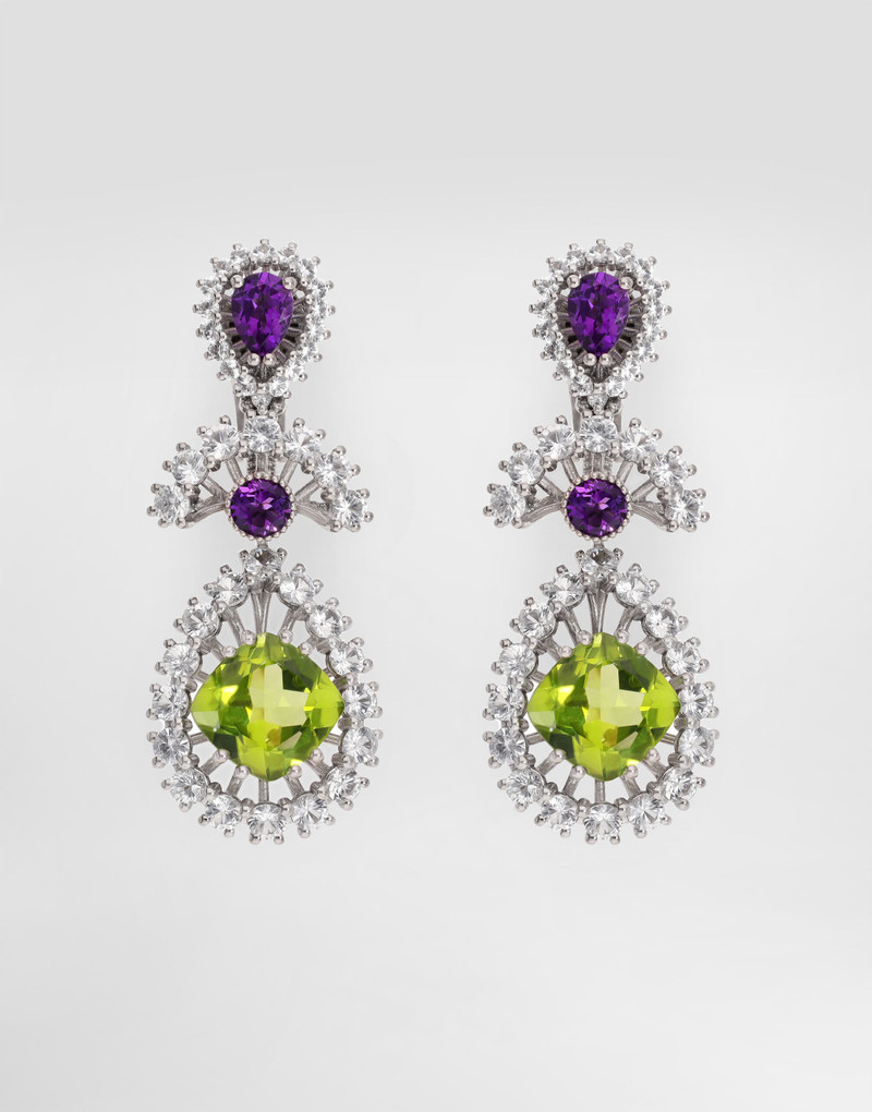 Eleganza Earrings 18-carat white gold, amethysts, peridots, and sapphires 1
