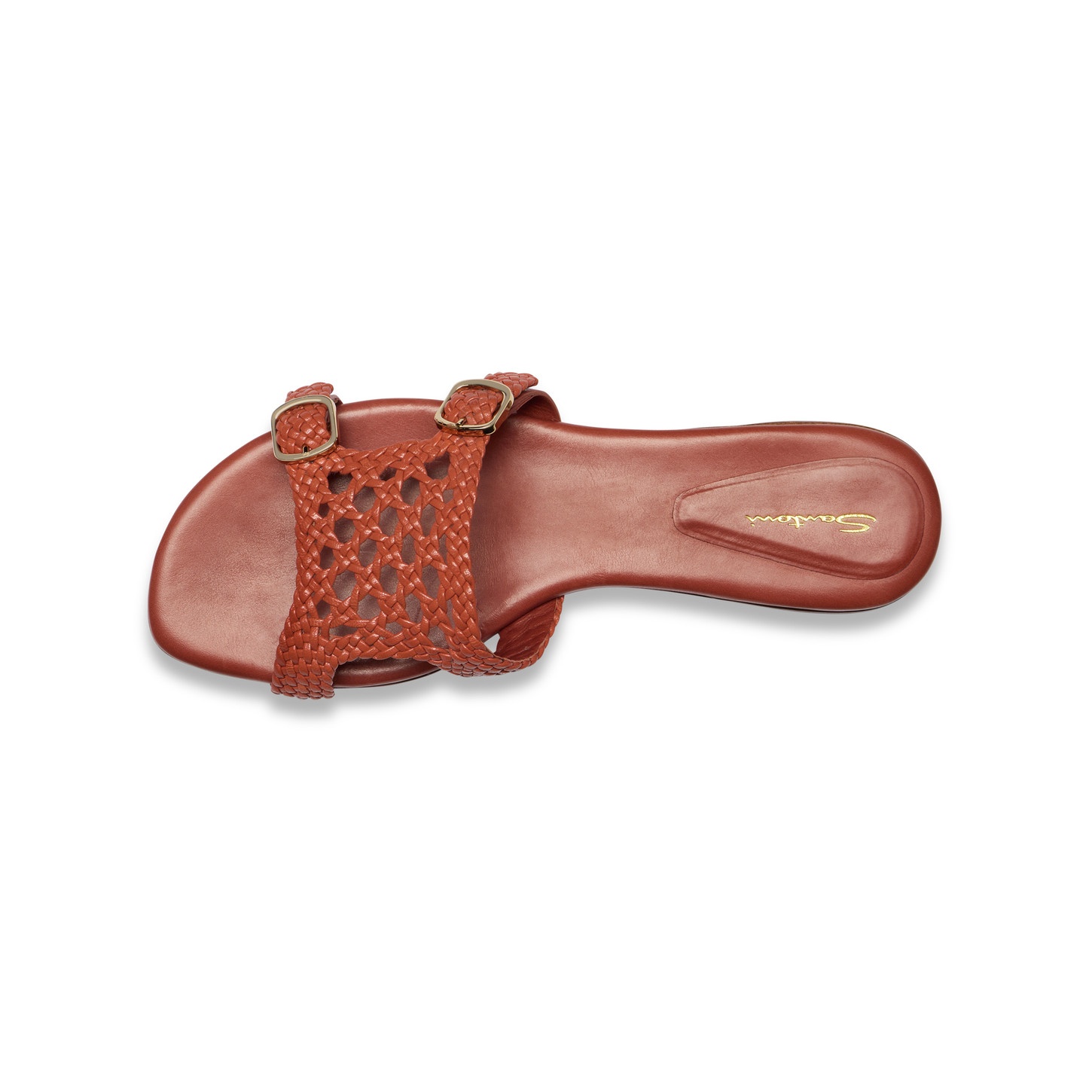 Women's orange woven leather double-buckle Didi slide sandal - 4