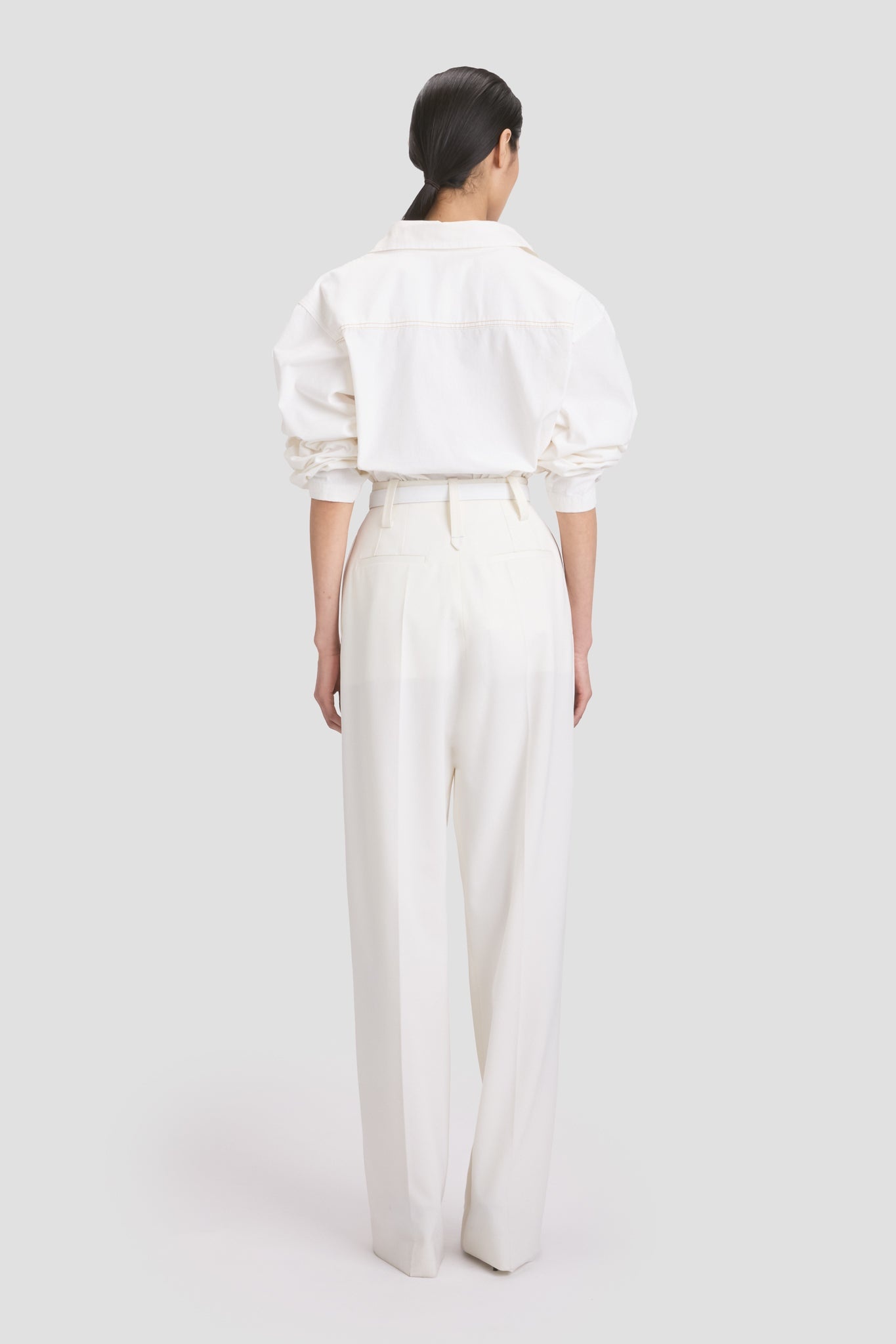 Tab Detail Denim Top In Washed White - 5