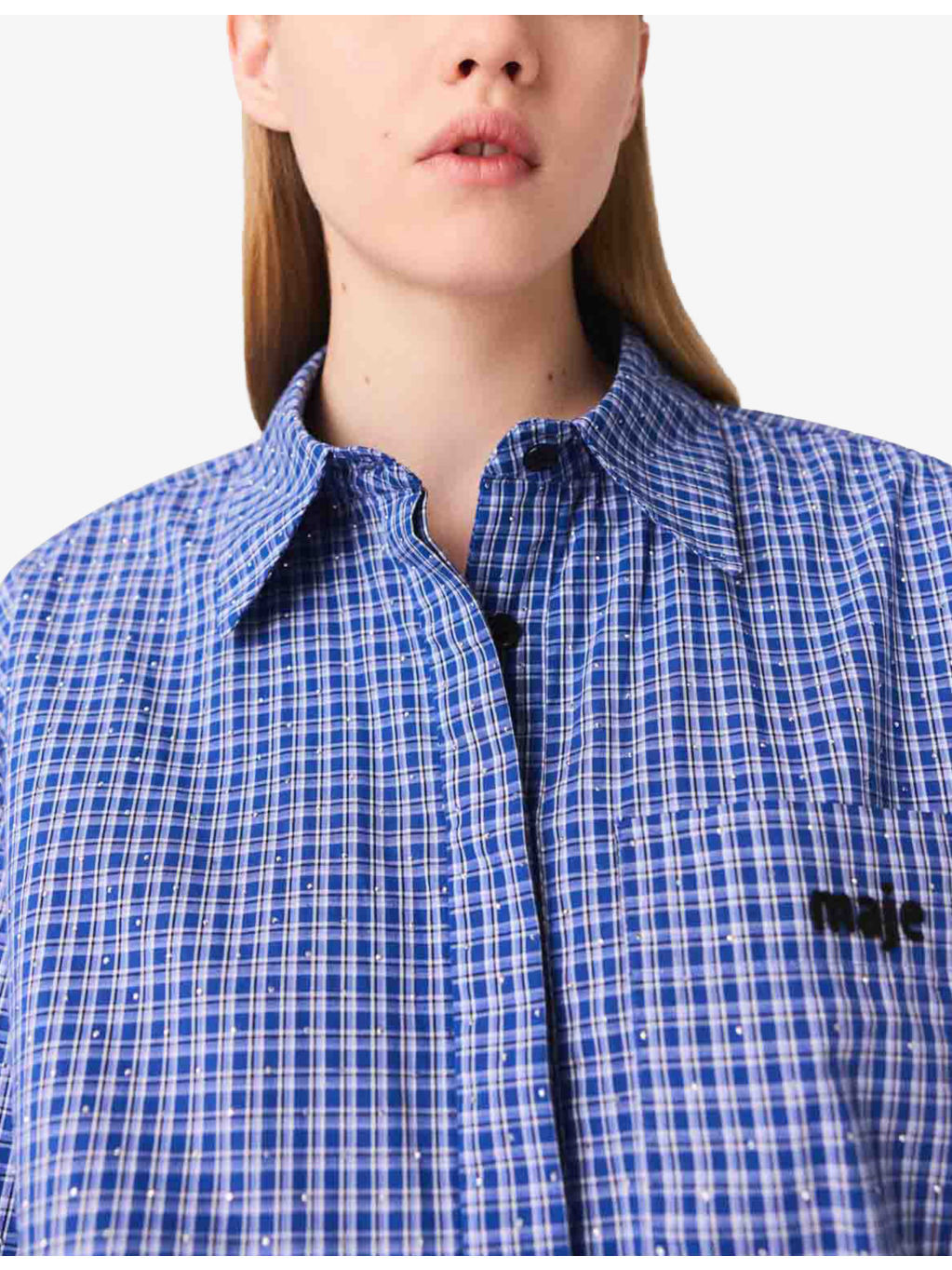 Rhinestone-Embellished Contrast-Collar Cotton Mini Dress - 5