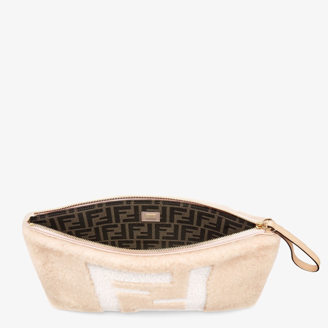 Large pouch with removable bracelet handle. Zip fastening. Made of pink sheepskin. Embellished with  - 3