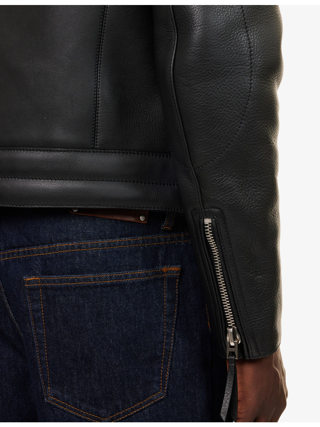 Stand-Collar Long-Sleeve Leather Biker Jacket - 6