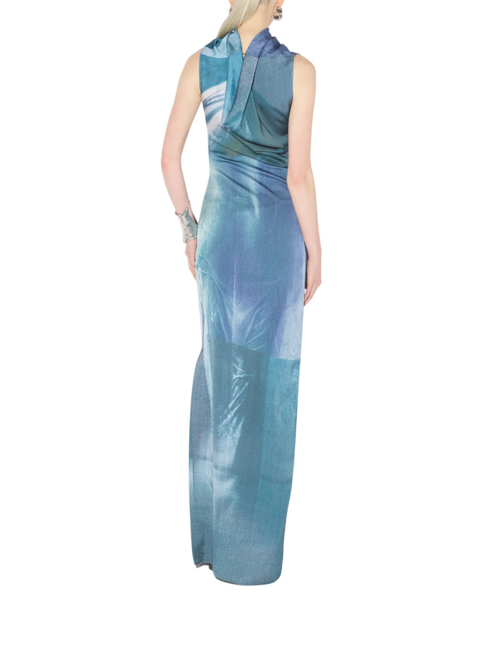 Jean Paul Gaultier Women Long Draped Aqua Dress - 4