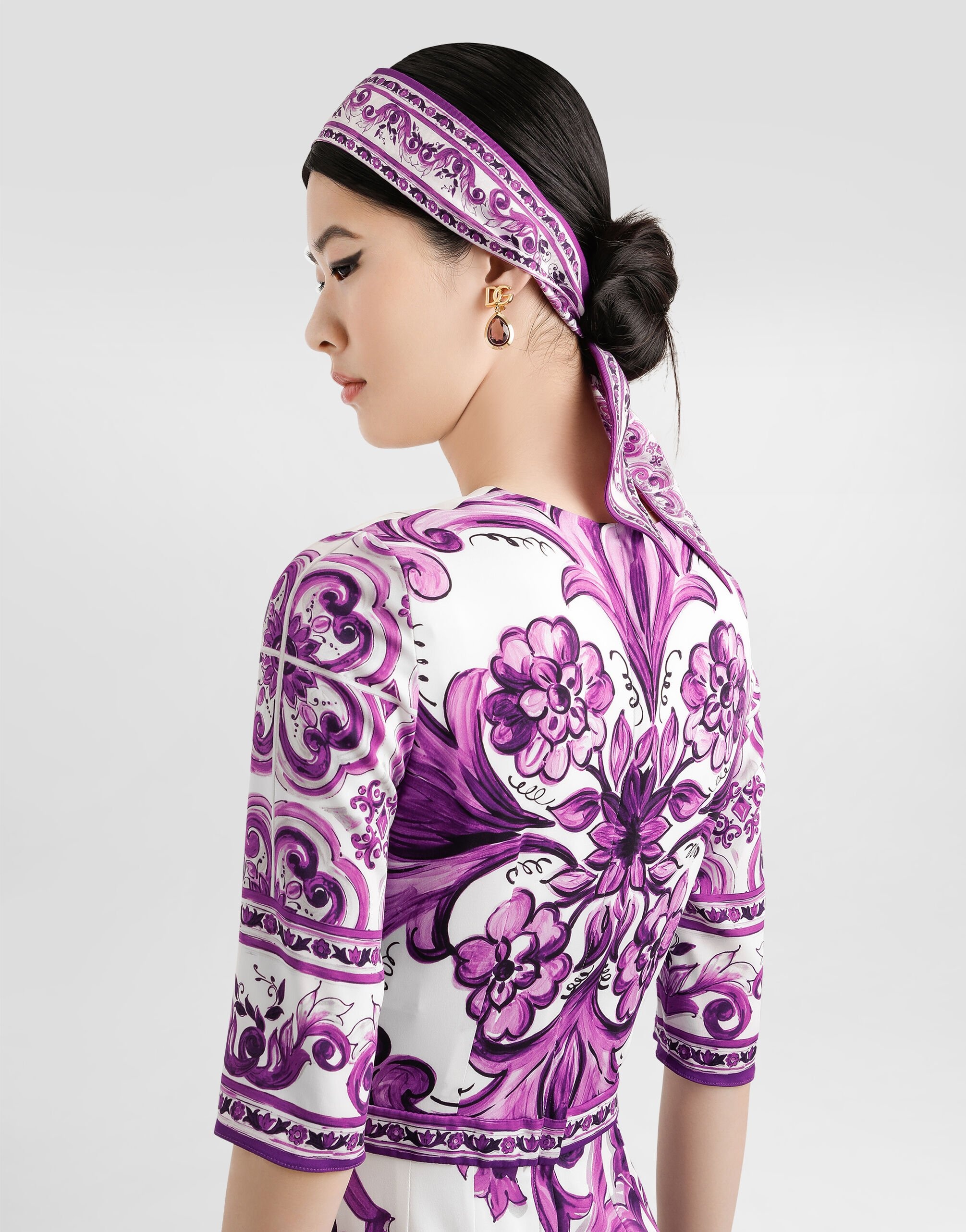 Majolica-print charmeuse dress - 5