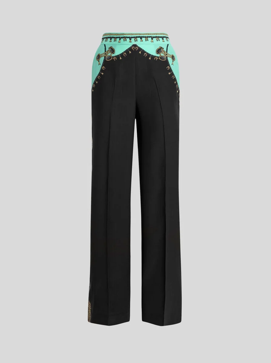 STRAIGHT-LEG SILK TROUSERS WITH PLACED JEWELLERY PRINT - 1