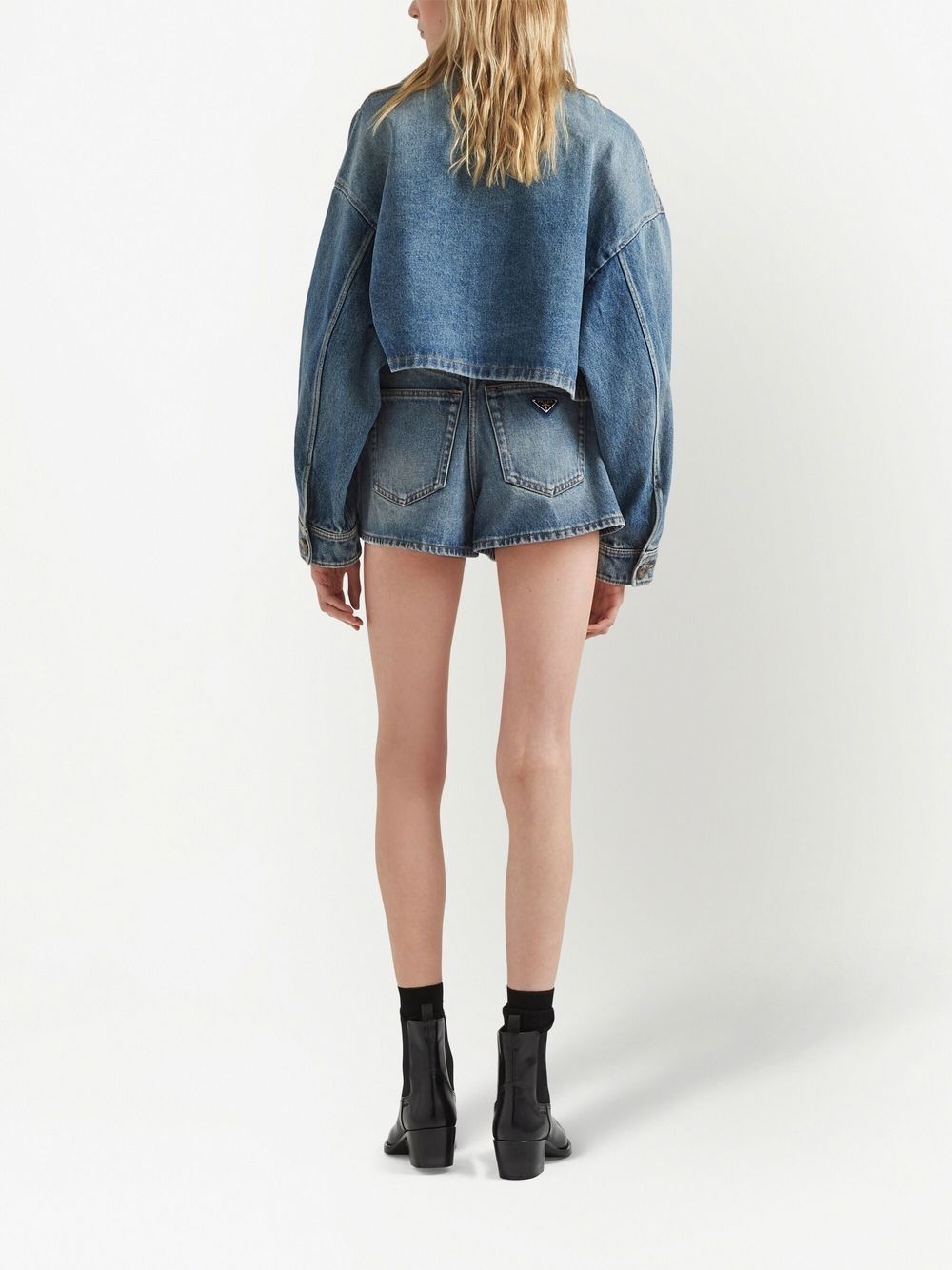 logo-plaque denim shorts - 3