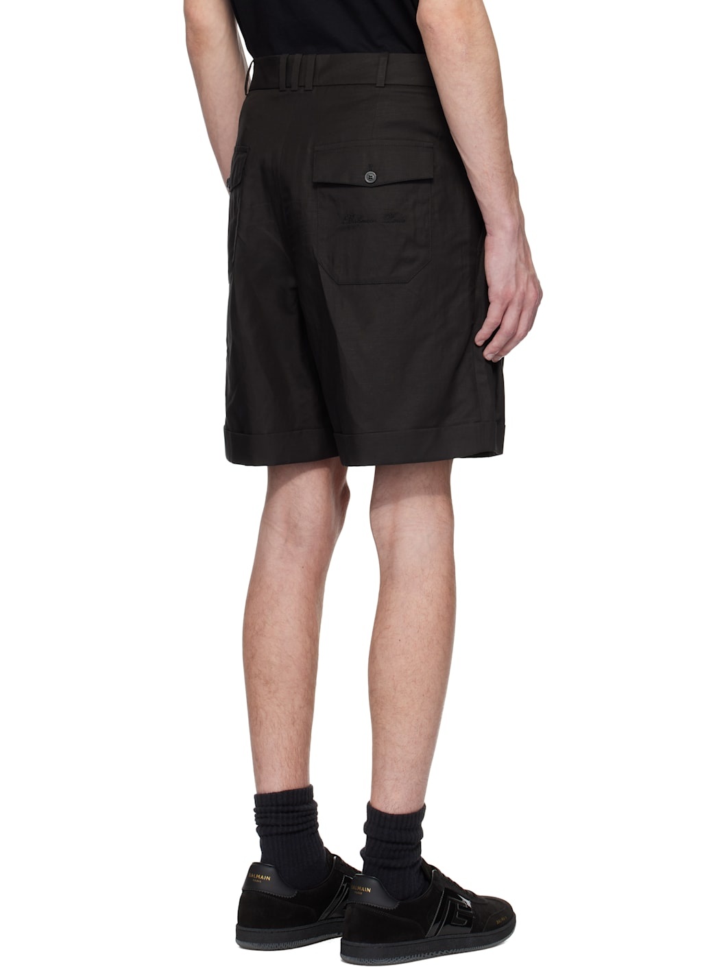 Black Pleated Bermuda Shorts - 3