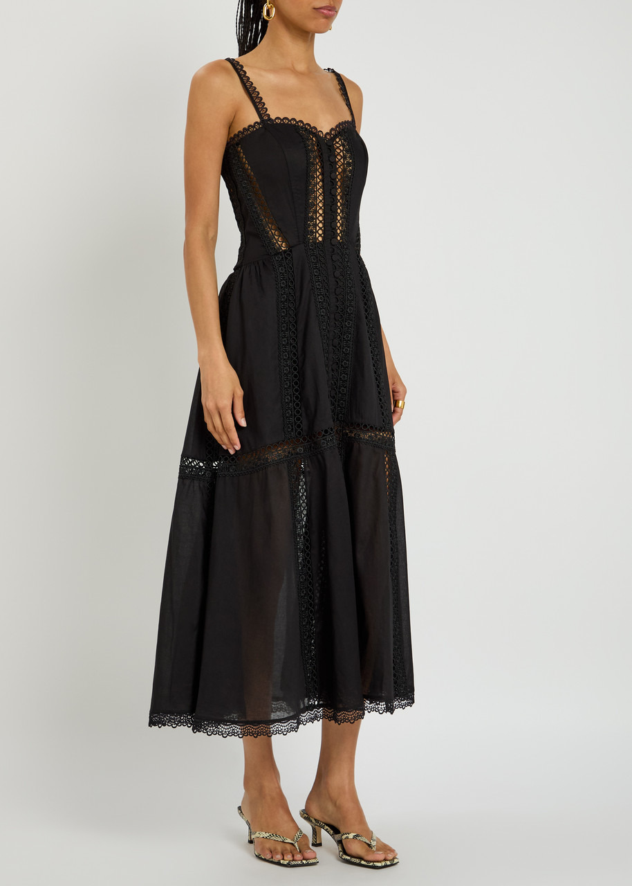 Charo Ruiz Ibiza Dafelle Lace-embellished Cotton-blend Midi Dress - 2