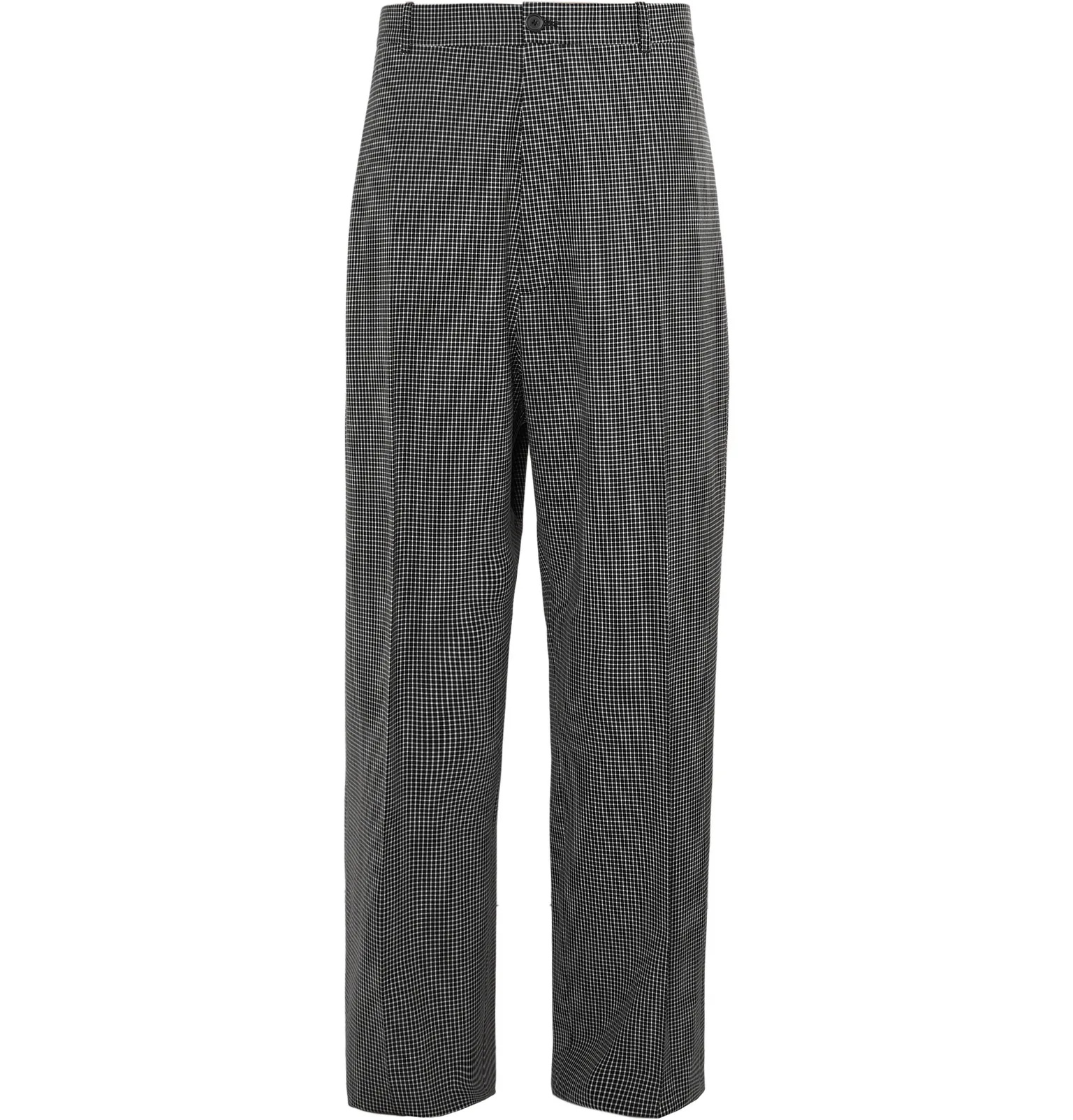 Wide-Leg Checked Wool-Blend Trousers - 1