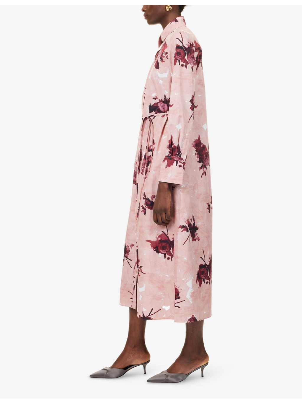 Floral-Print Long-Sleeve Cotton Midi Shirt Dress - 3