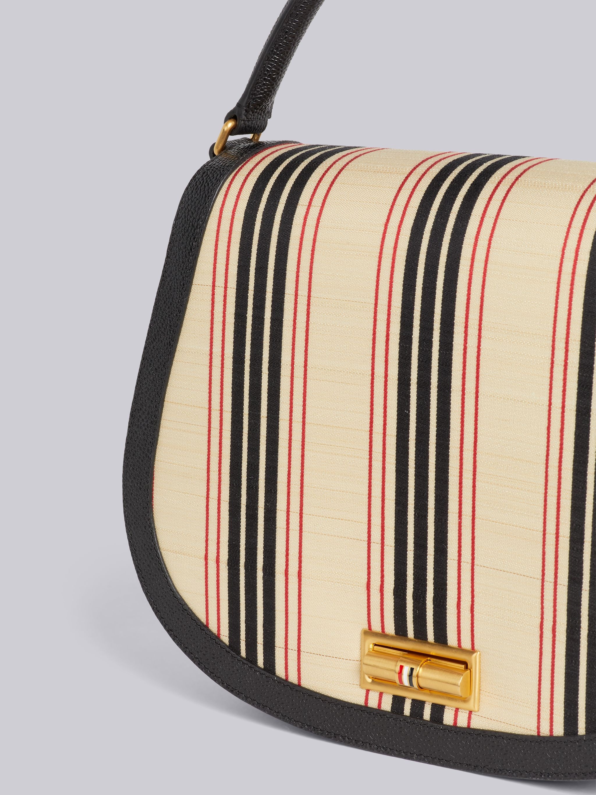 Multicolor Horse Hair Contrast Leather Frame Stripe Strap Enamel Lock Large Saddle Shoulder Bag - 2