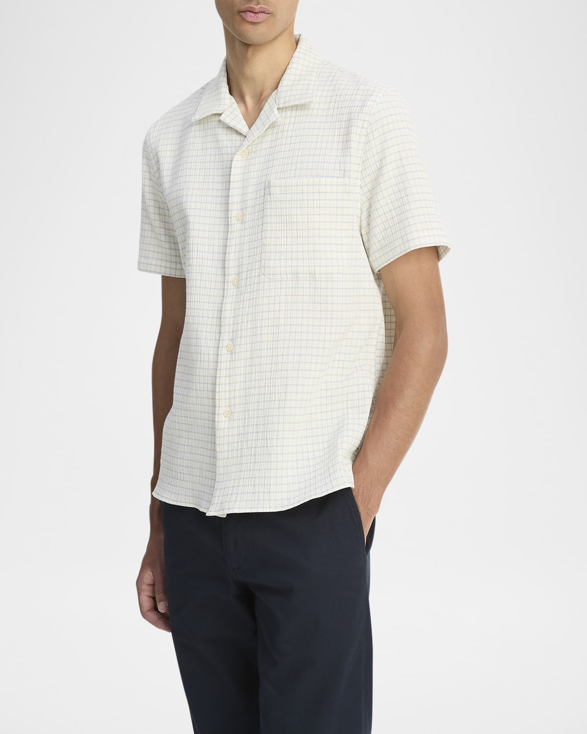 Men's Textured Cotton Grid Check Camp Shirt - 4