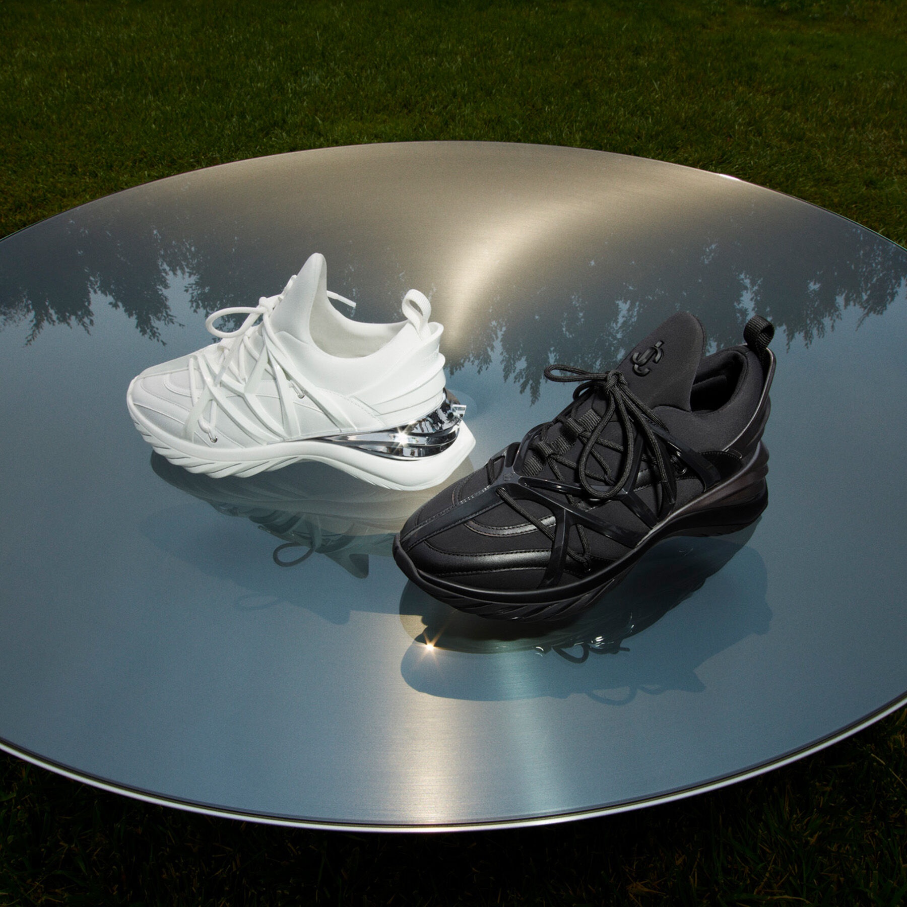 Cosmos/M
Black Leather and Neoprene Low-Top Trainers - 5