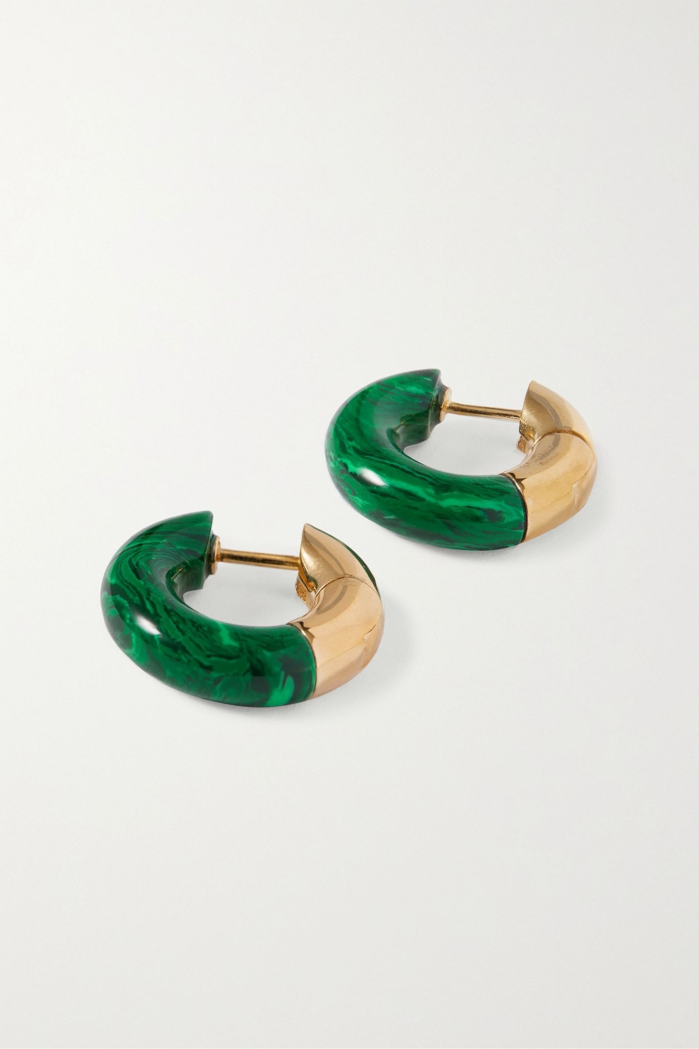 Gold-tone malachite hoop earrings - 3