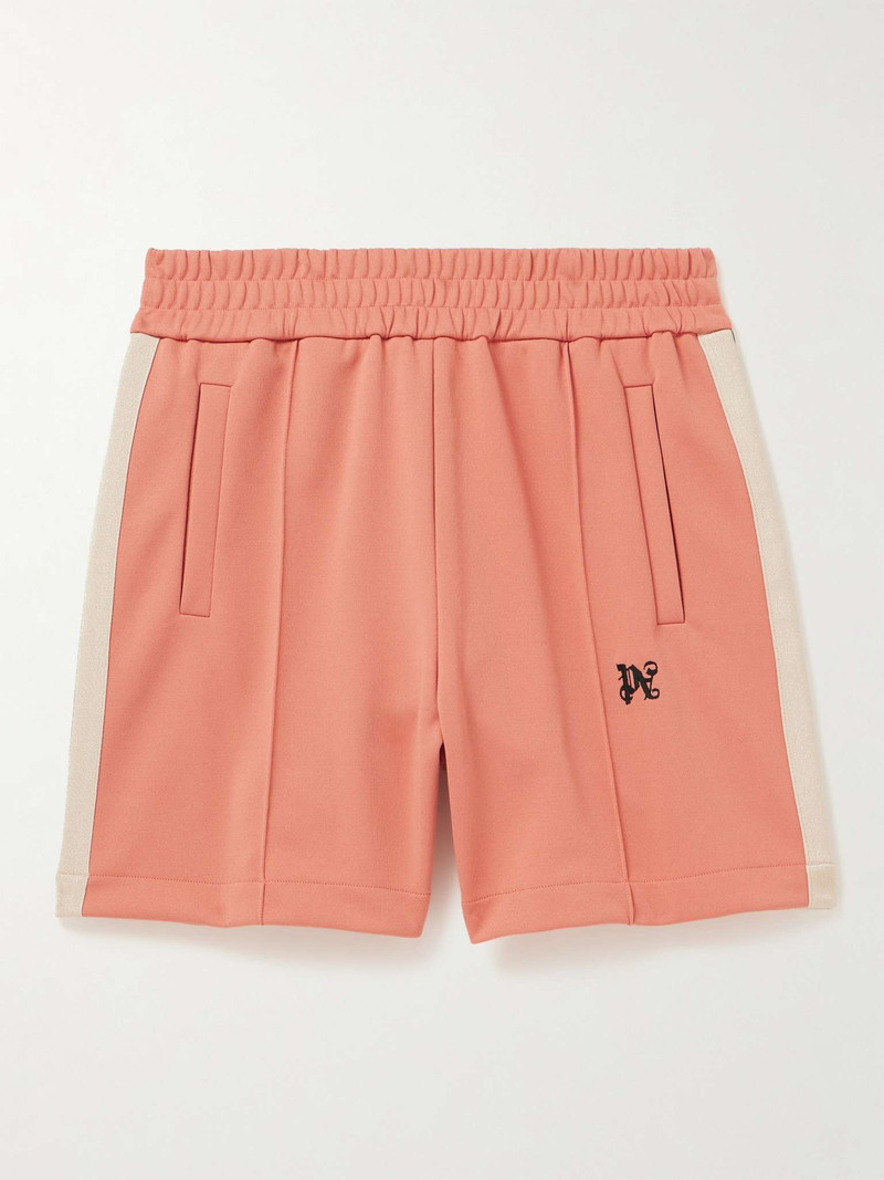 Wide-Leg Logo-Embroidered Striped Jersey Shorts 1