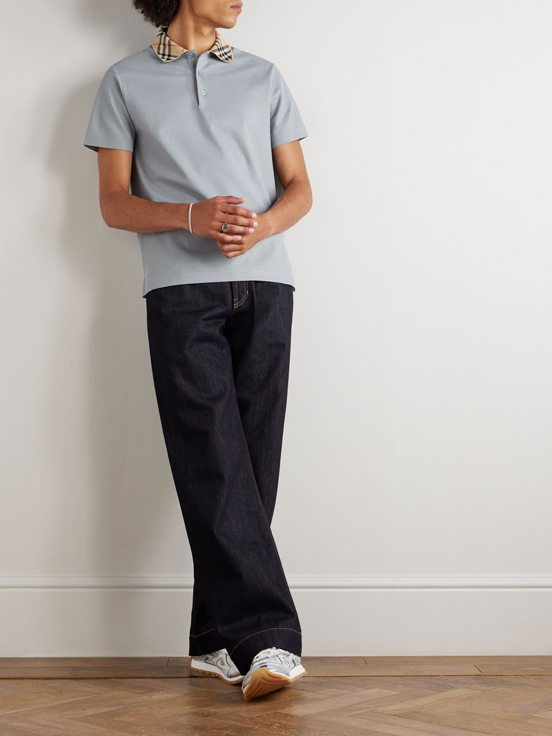 Burberry Slim-Fit Checked Cotton-Piqué Polo Shirt Gray outlook