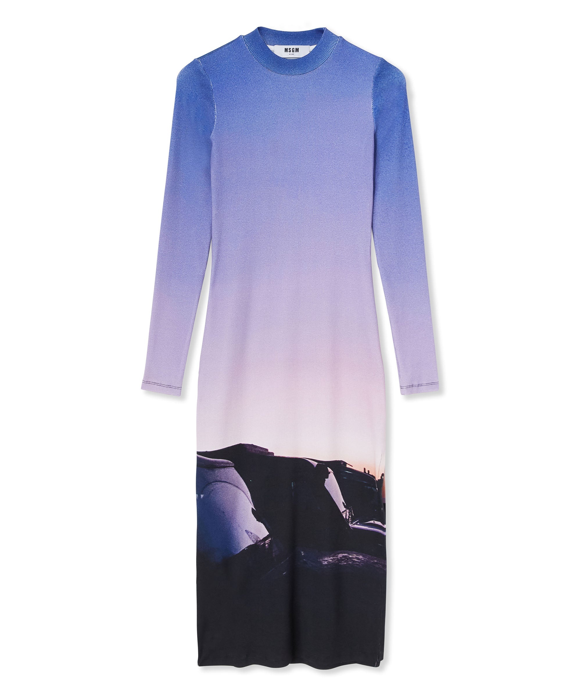 Ribbed jersey dress with "Tanzanian purple sky" print - 1