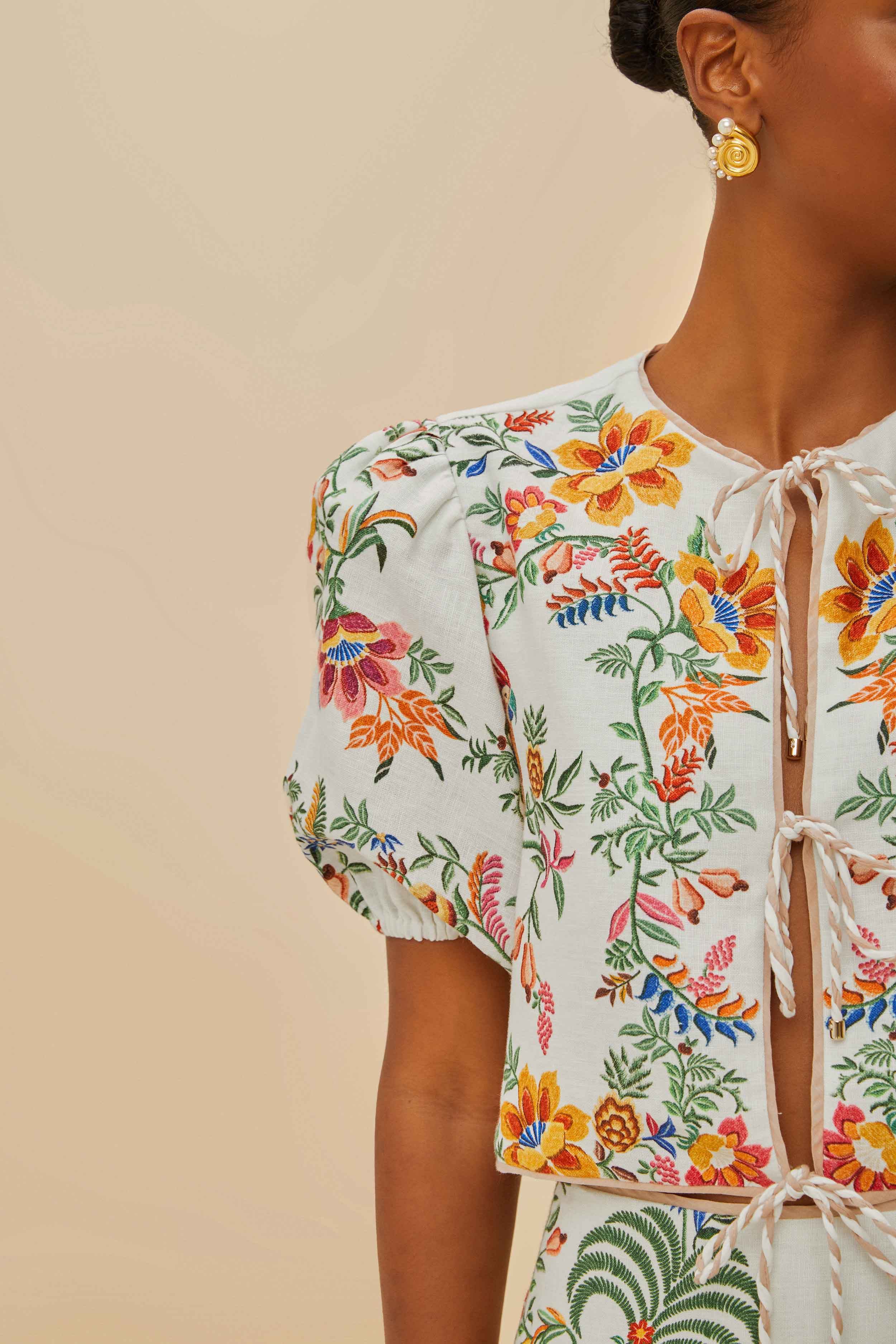 Off-White Delicate Forest Scarves Euroflax™ Premium Linen Blouse - 3