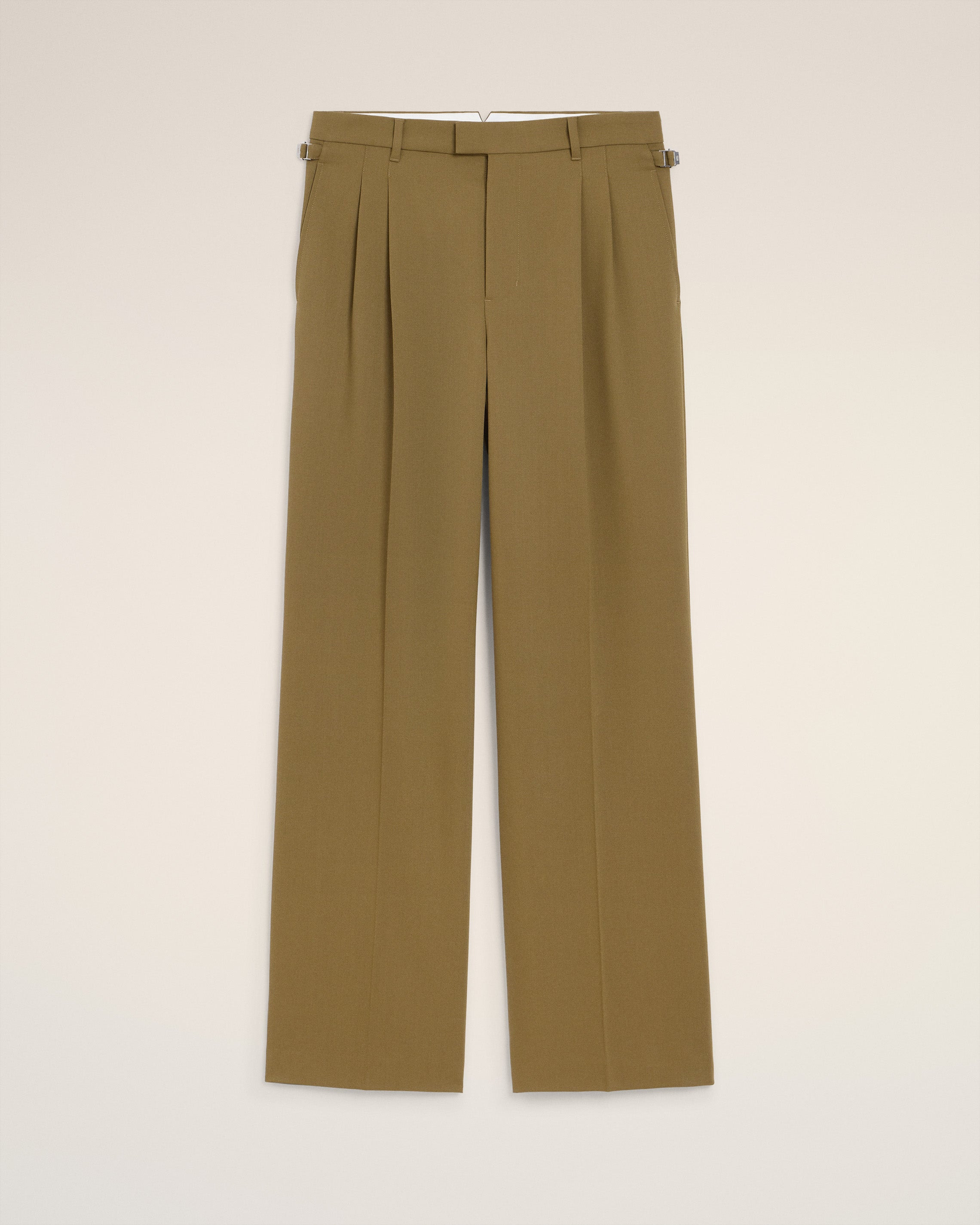 GREEN WOOL LOW WAIST WIDE TROUSERS - 2