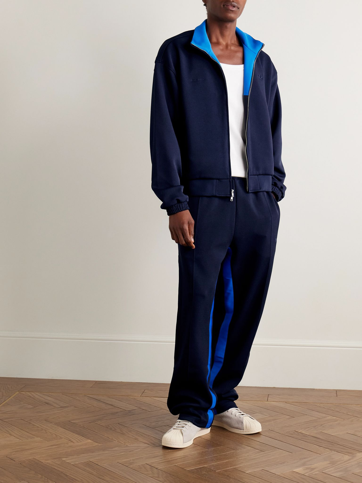 + Wales Bonner Satin-Jersey Trimmed Recycled-Piqué Track Jacket Navy - 2