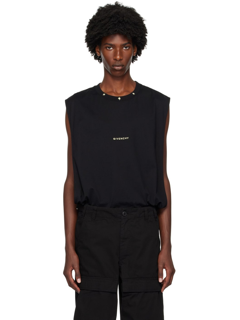 Black Embroidered Logo Tank Top - 1