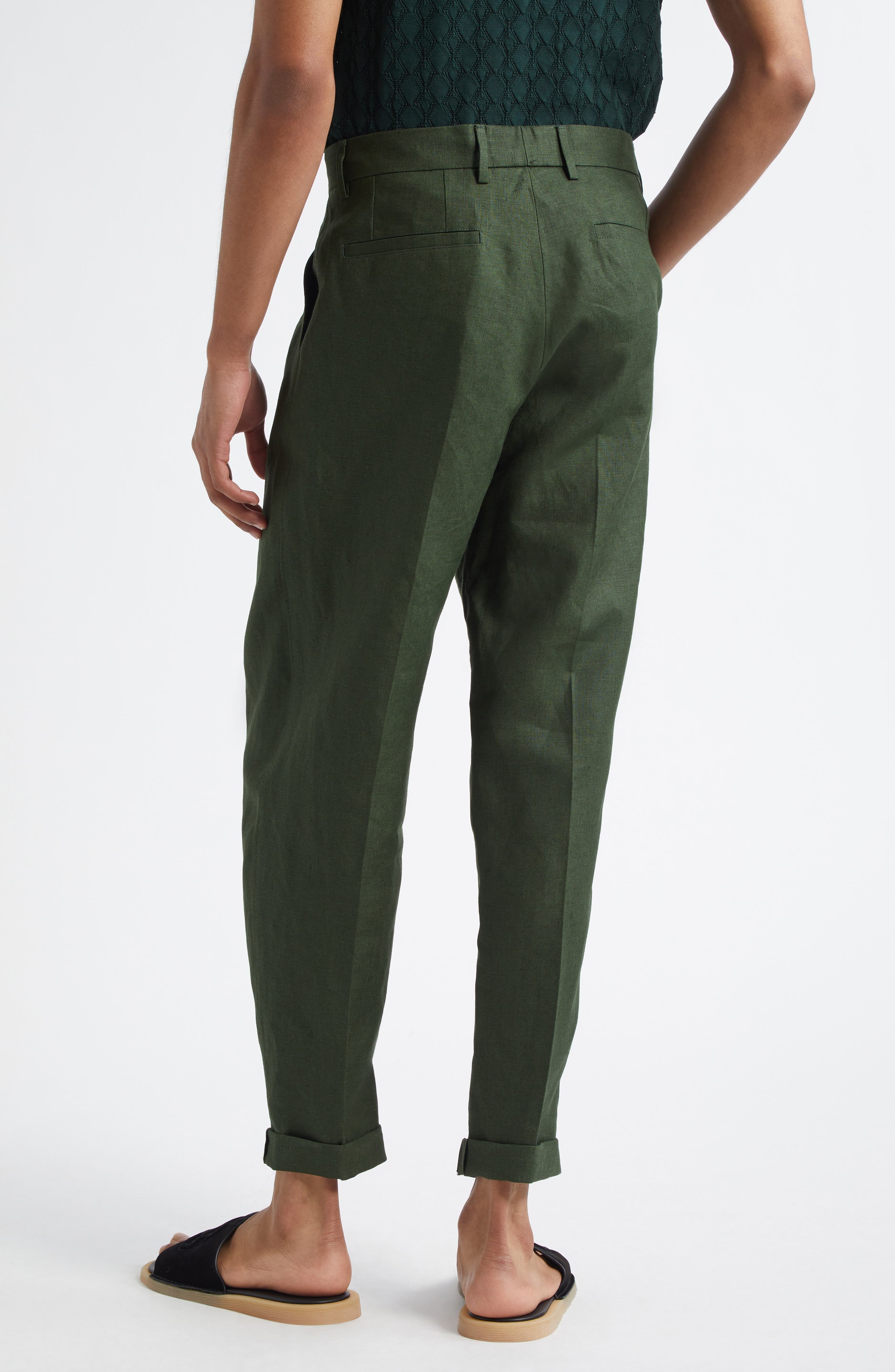 Dolce&Gabbana Crop Linen Trousers in V0304 Militare Scuro at Nordstrom - 2