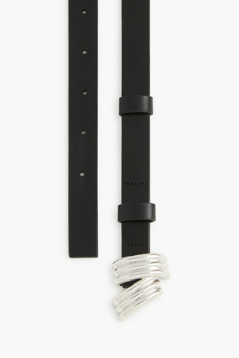BRANDON MAXWELL The Edythe Baby Swirl Belt in Black and Silver outlook