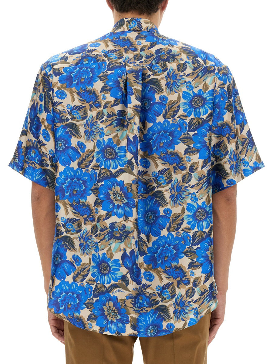 Moschino Men Blue Flowers Allover Print Shirt - 3