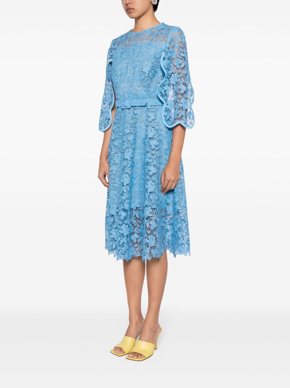 floral-lace belted midi dress - 3