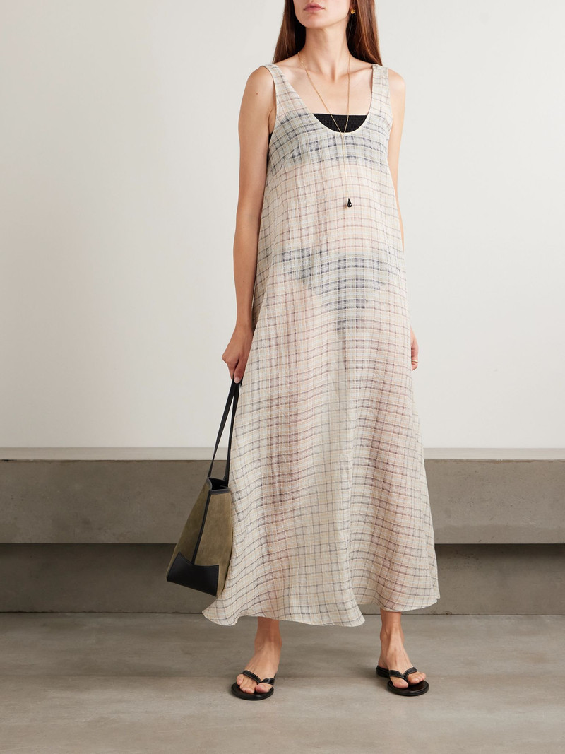 LESET Carmen checked cotton and silk-blend maxi dress Gray green outlook