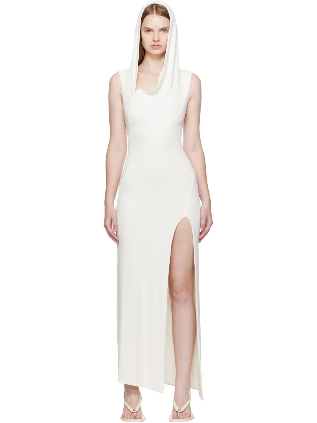 White Hooded Sleeveless Maxi Dress - 1