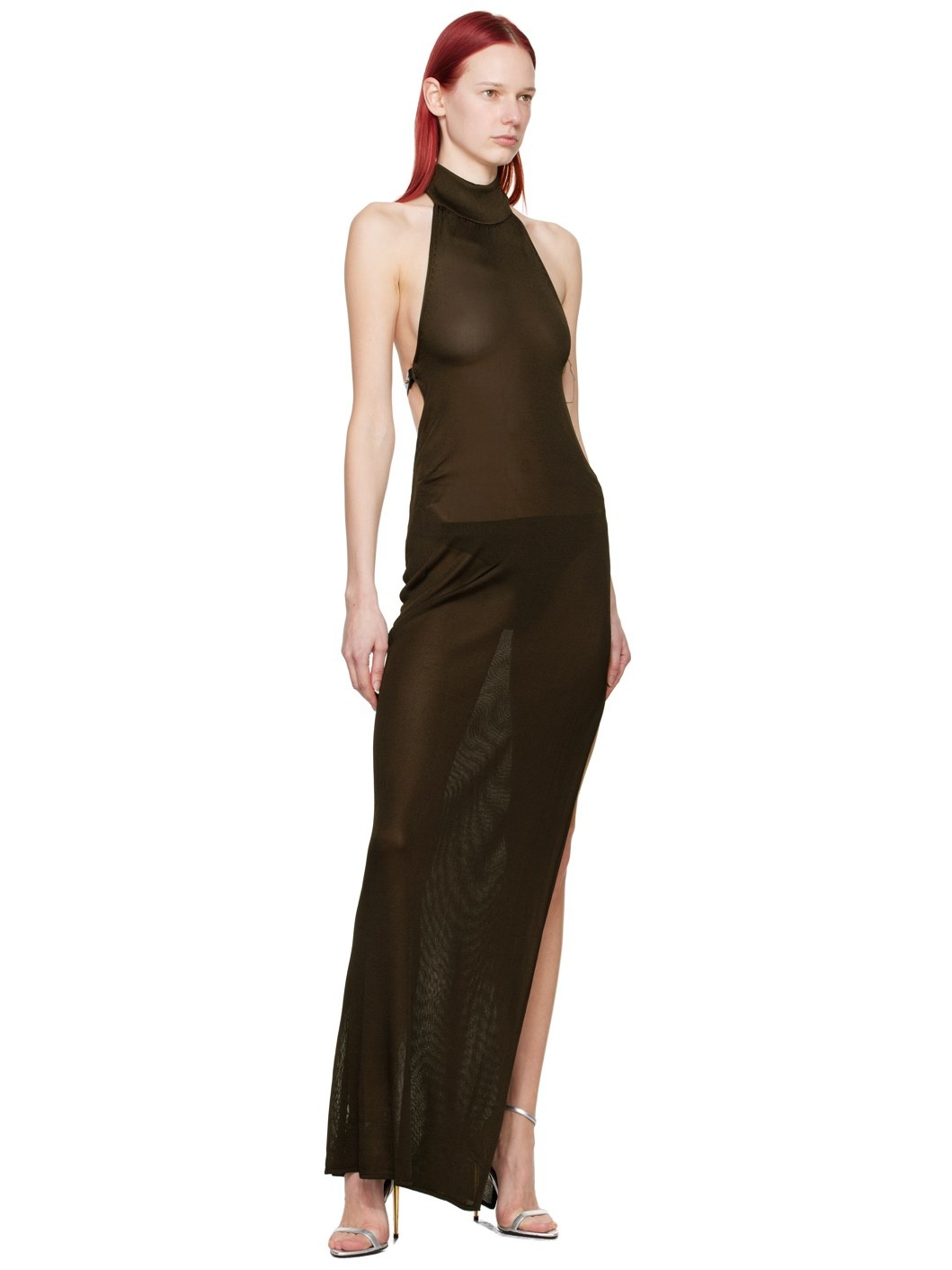 Brown Evening Maxi Dress - 4