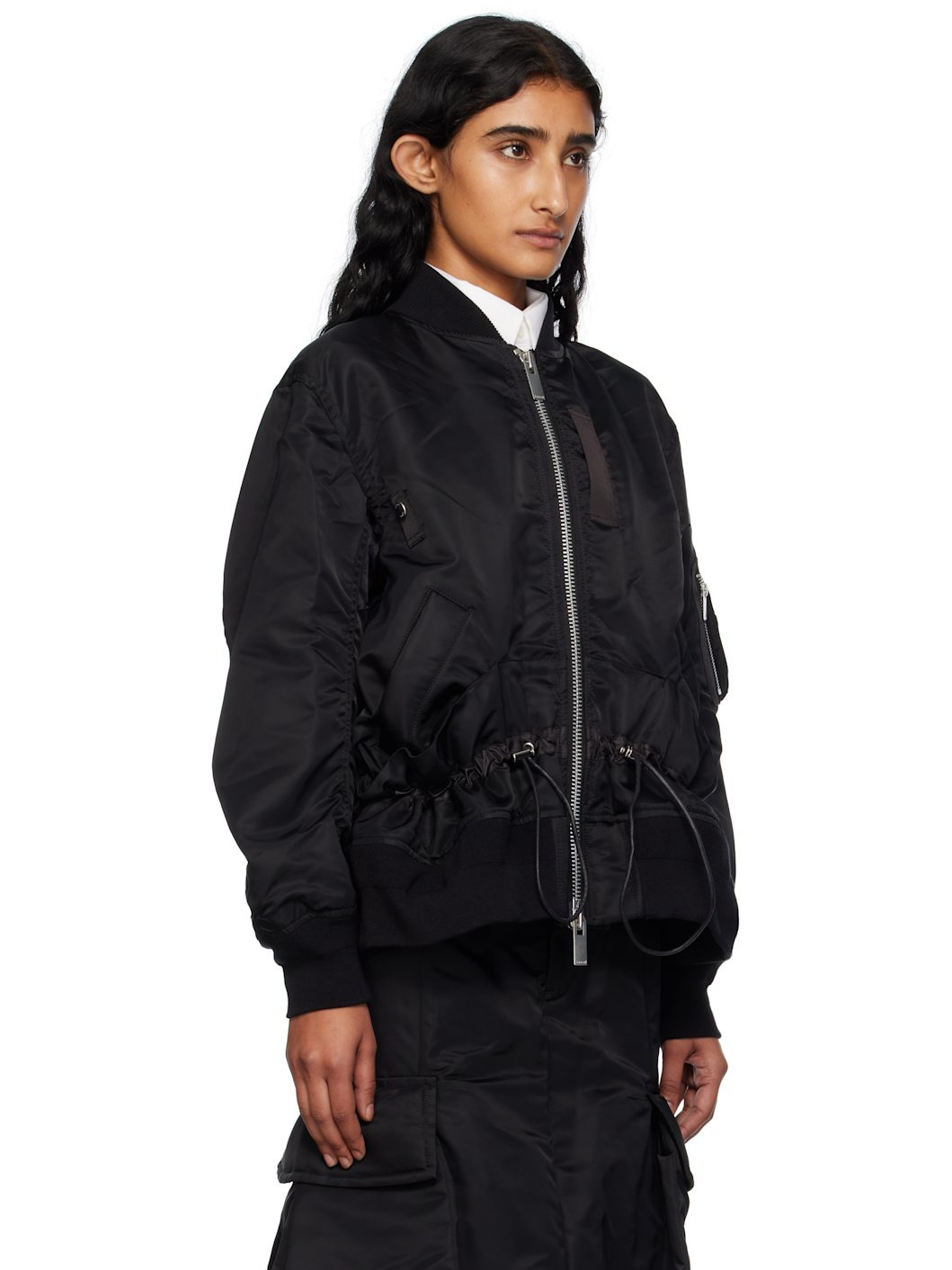 Black Nylon Twill Blouson Bomber Jacket - 2